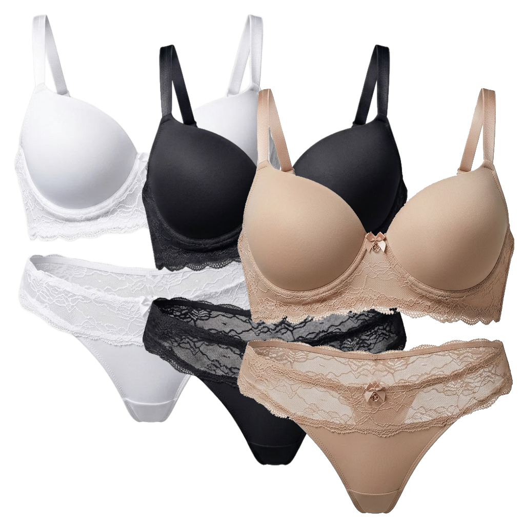 Kit 2 Conjuntos Plus Size Rendado Sutiã Com Bojo e Calcinha Confortável Barato Sexy