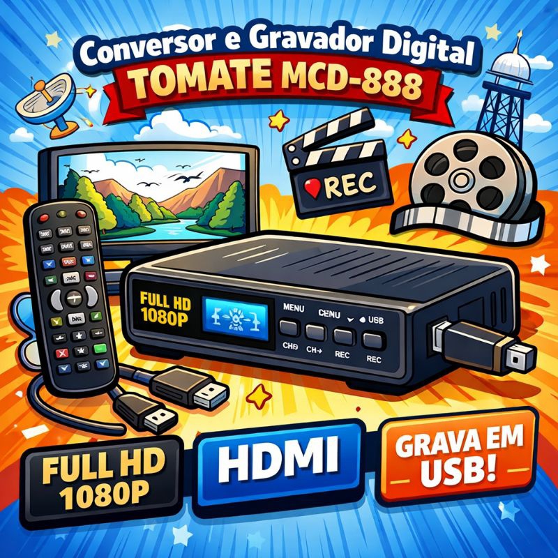 📺 Conversor e Gravador Digital TOMATE MCD-888 – Full HD / HDMI / USB