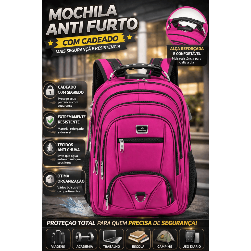 Mochila Anti Furto Feminina Impermeável Com Cadeado Grande Reforçada Faculdade Trabalho Notebook em Oferta na Shopee
