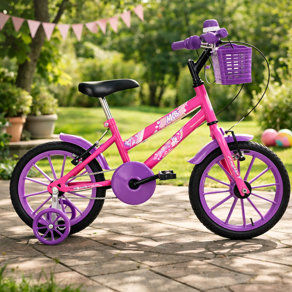 Bicicleta Infantil Aro 16 Menina Rosa Lilas Rodinha Para Lama Buzina Cestinha Ultra bike Criança