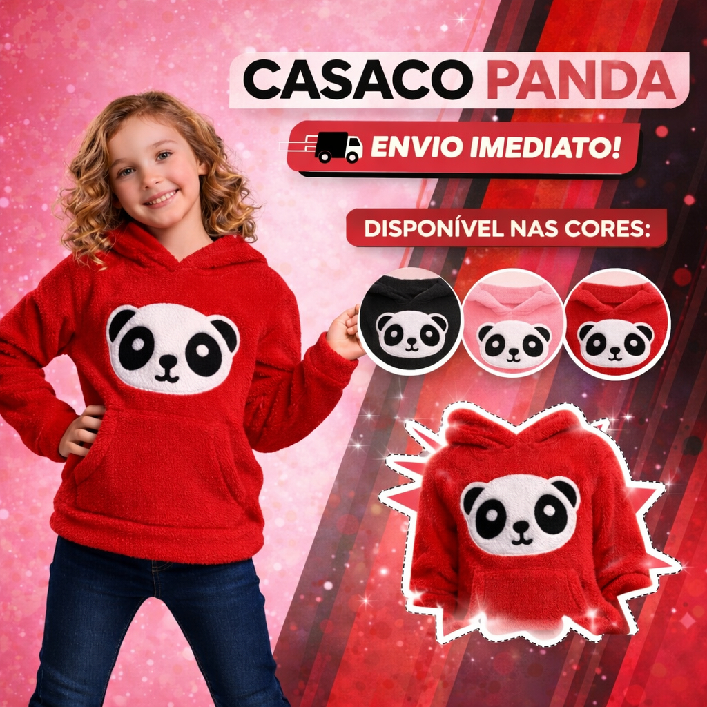 Casaco Infantil Panda com Capuz | Peluciado Quente e Confortável | Pronta Entrega !!!