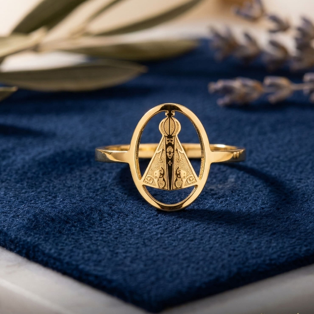 Anel de Nossa Senhora Aparecida em Inox Dourado e Prateado - Feminino, Delicado e Religioso