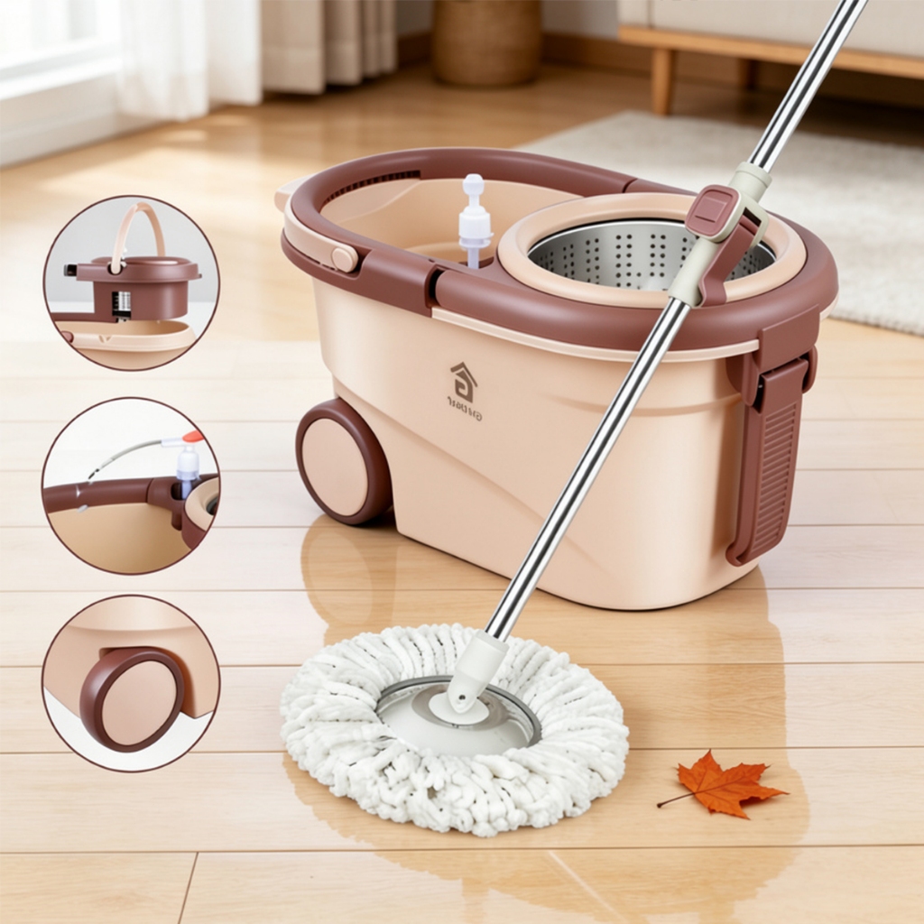 GM Bear Mop Giratório Cesto Em Inox C/ Rodas e Alça Cabo de 115 cm Kit Completo Para Limpeza