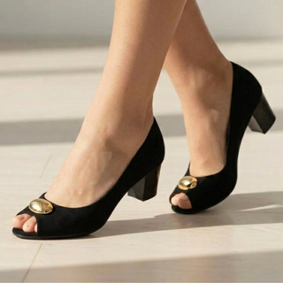 Sapato Feminino PeepToe Salto Médio Confortável Elegante Dia a Dia Trabalho em Oferta na Shopee