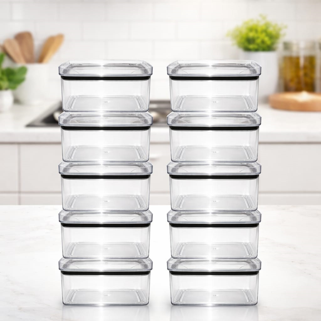 10 Potes Herméticos 500ml Acrílico Transparente Organizador de Alimentos Cozinha