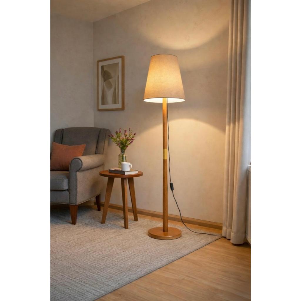 Abajur Luxo Luminária de Chão Retrô Madeira Abajur de Piso Cúpula Tecido Sala Quarto Estúdio Decoração Moderna Elegante