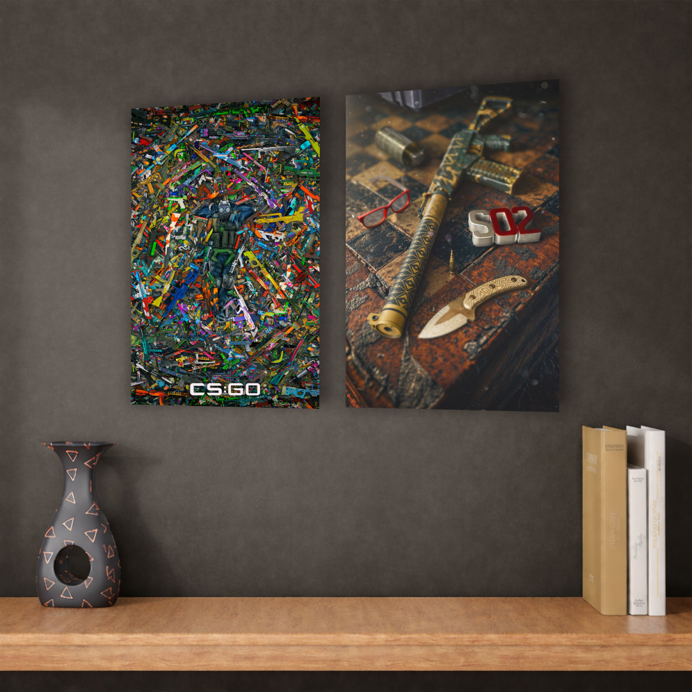 Kit 2 quadros decorativos counter strike 2 cs go global offensive quarto sala gamer