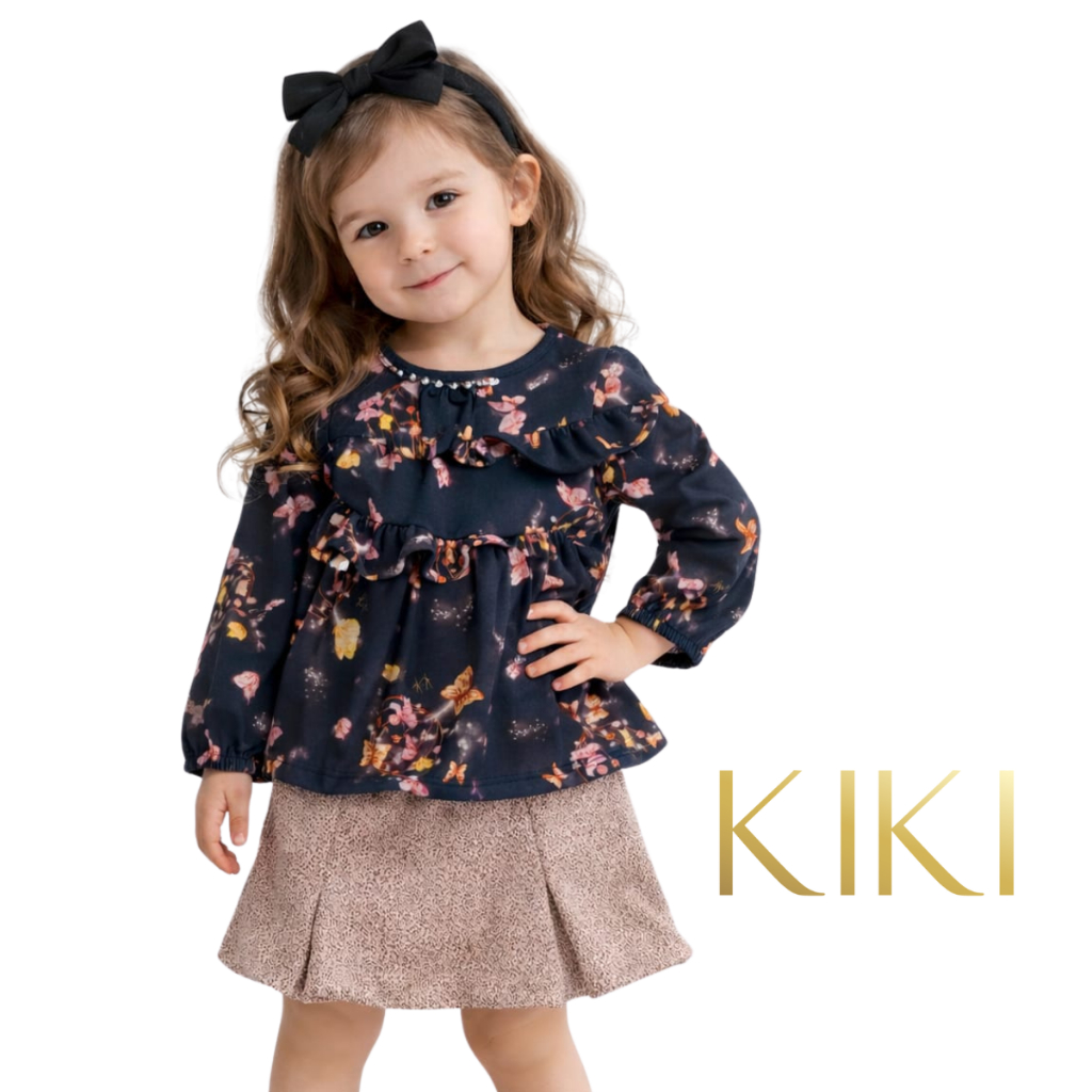 Conjunto infantil menina Kiki Xodó manga longa c/short saia 1/4  2450026