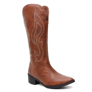 Bota Feminina Texana Cano Alto Bordado Salto Bloco Country Rodeio Cores Caramelo Preto ou Marrom1010