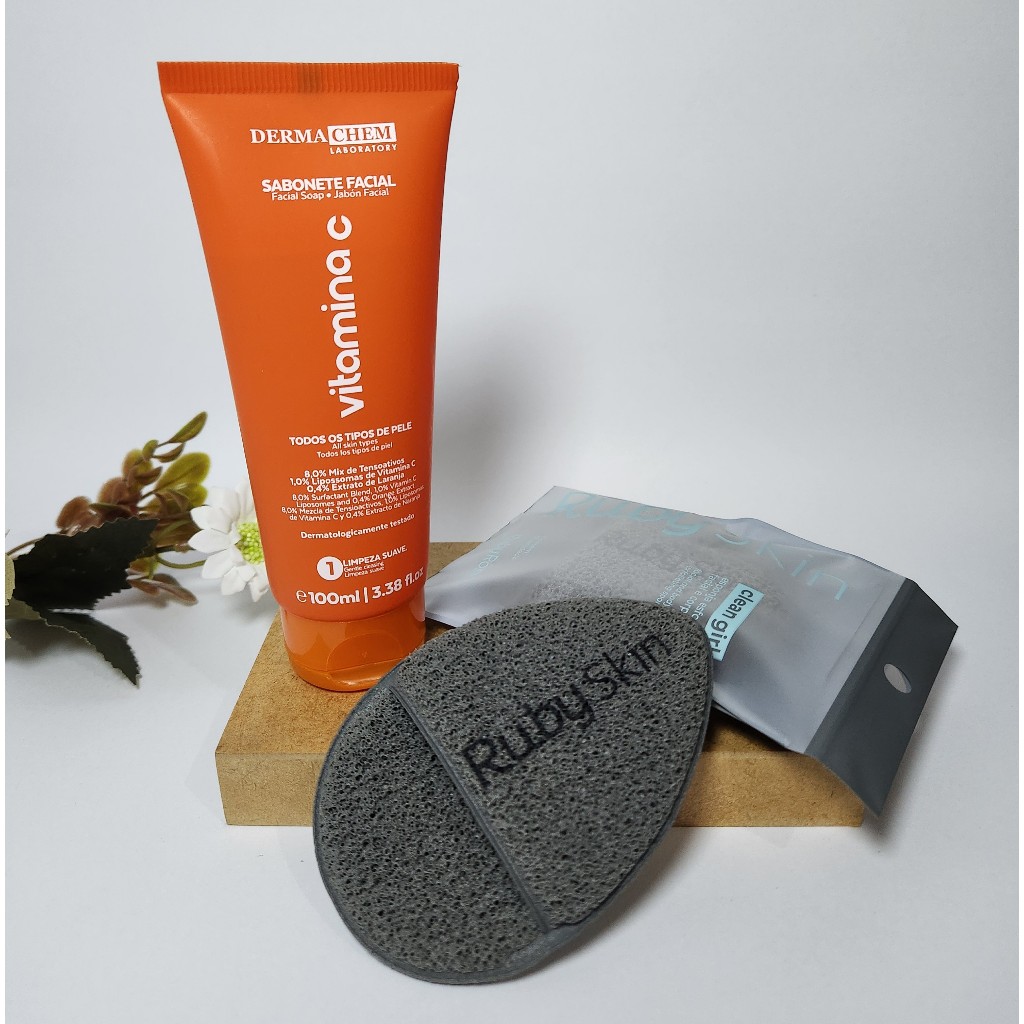 Kit Skincare Sabonete Facial Vitamina C Dermachem + Esponja Esfoliante Ruby Rose Ruby Skin