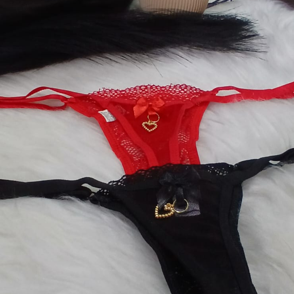 Kit 3 Tangas Pingente Coração Sexy Calcinha Fio Dental