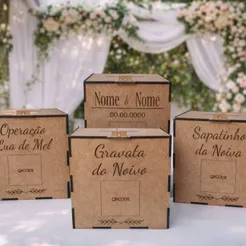 Caixa Urna Pix Gravata Sapatinho Lua De Mel Festas Casamento em MDF Natural