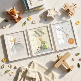 Kit 3 Quadros 18x24 Cm Pequeno Príncipe, quarto bebê, quarto criança menino, menina Moldura e Vidro em Oferta na Shopee