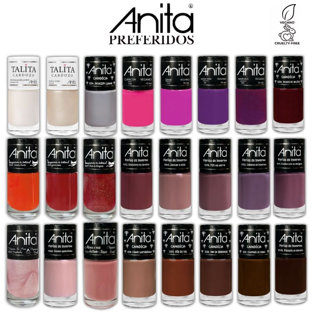 Anita - Kit de  Esmaltes Clássicos Mais Vendidos Nova Coleção Manicure Pedicure