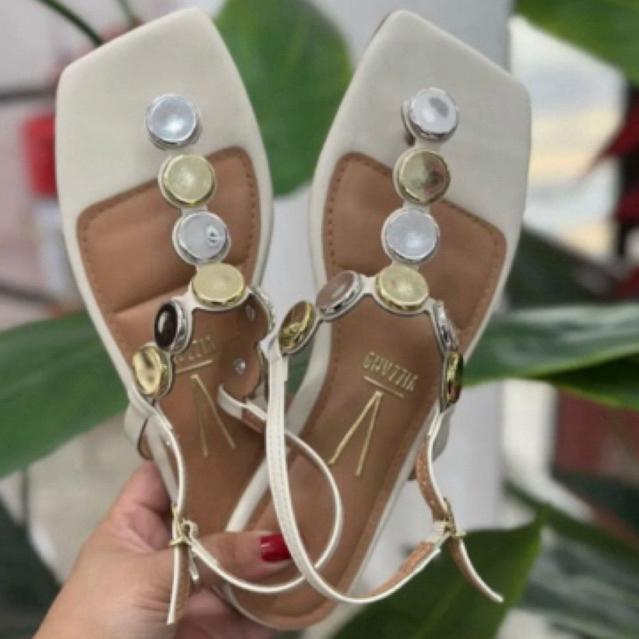 Sandália Rasteira Feminina Vizzano Original Bico Quadrado Pedrarias - Ref. 6513.210