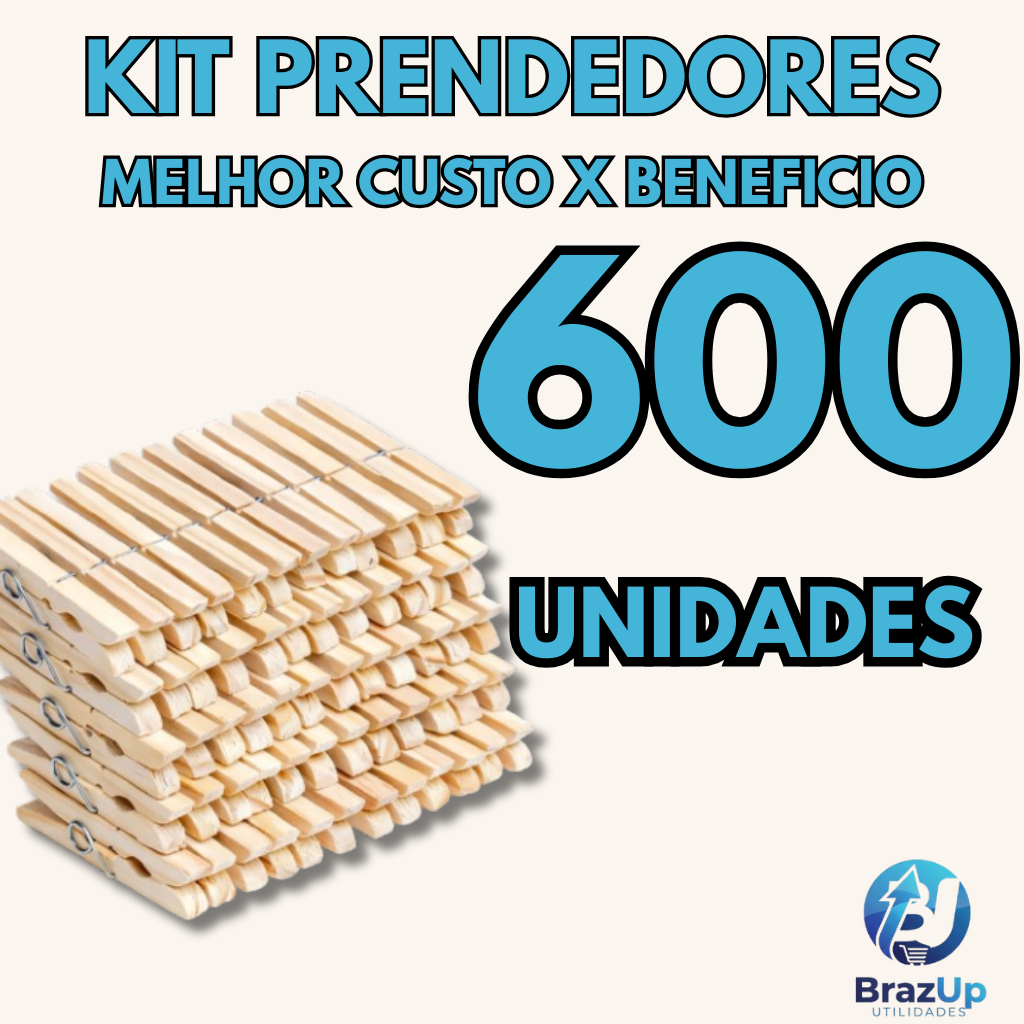 Prendedores Pregadores Roupa Madeira Artesanato Embalagem c/ 600 unidades