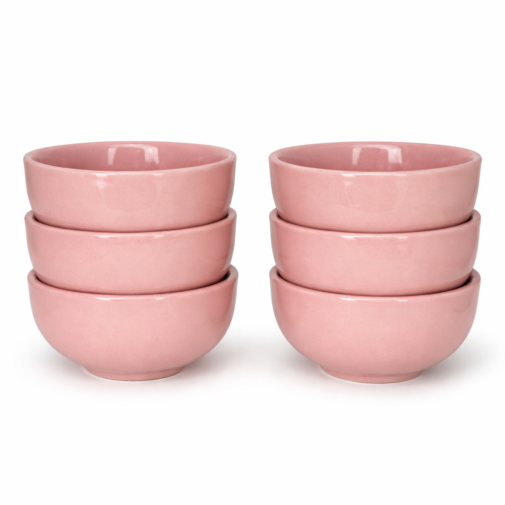 Kit 6 Tigela Porcelana Rosa 300ml Cumbuca Para Servir Caldos Sobremesa Açaí