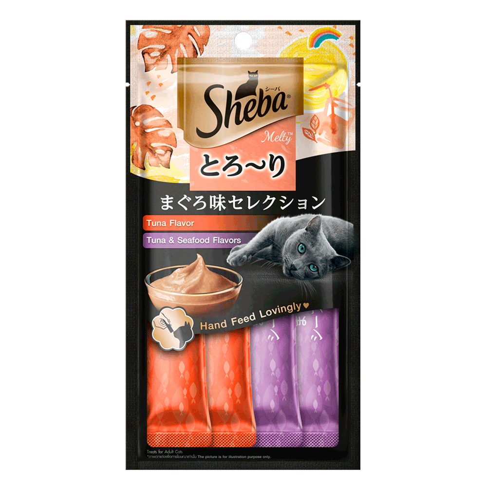 Petisco Sheba Cremoso Para Gatos Sabor Atum e Atum com Camarão 4 Unidades