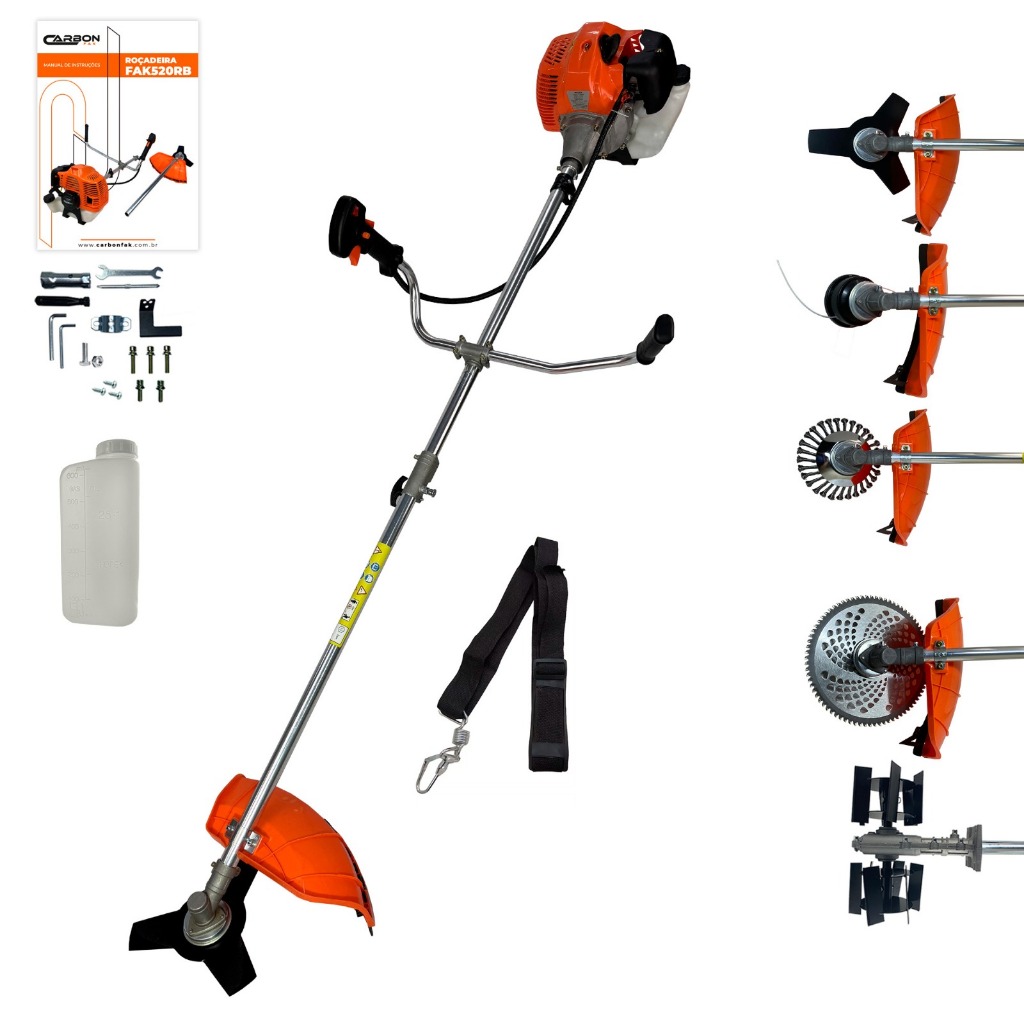 Roçadeira a Gasolina Bipartida Multifuncional com Enxada Rotativa e Acessórios 52cc 2,5HP Carbon Fak