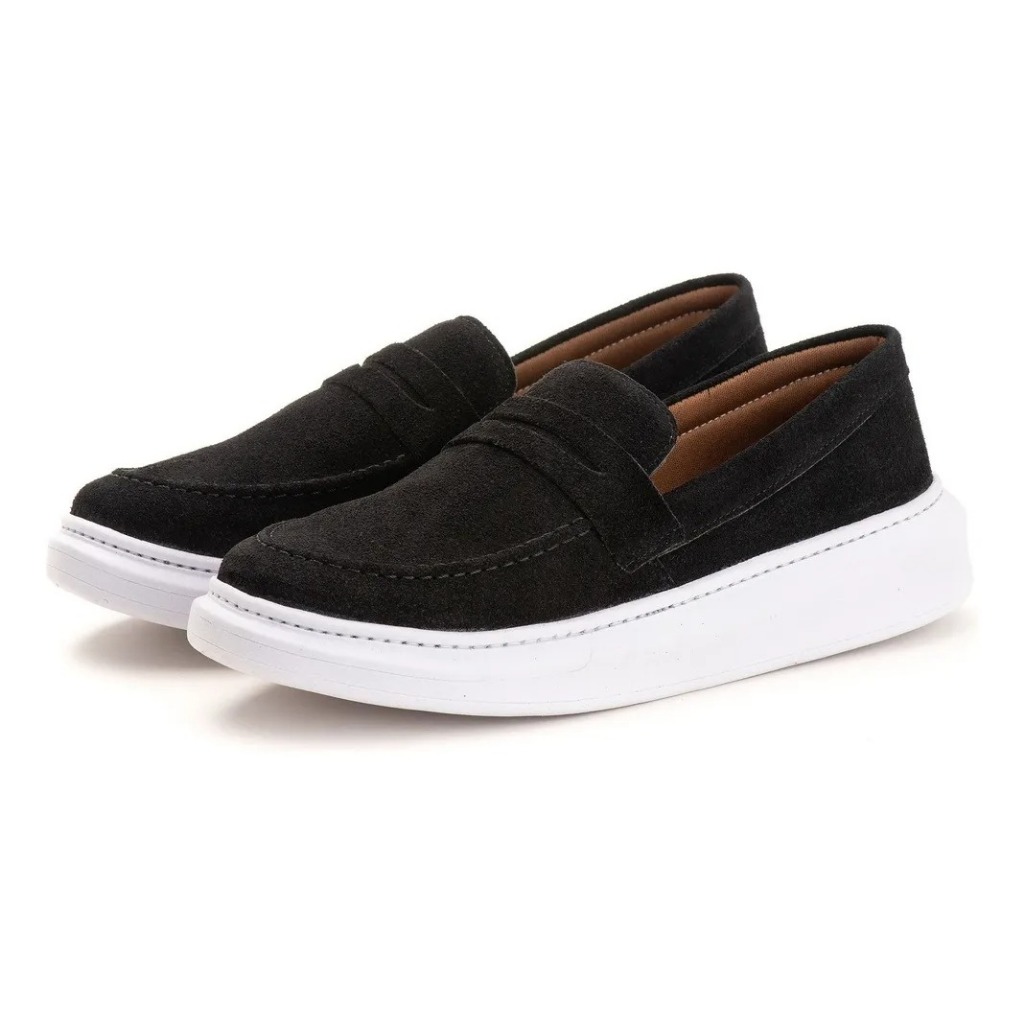 Sapatos Camurça Sintético Sola Alta Confotável Slip On Casual