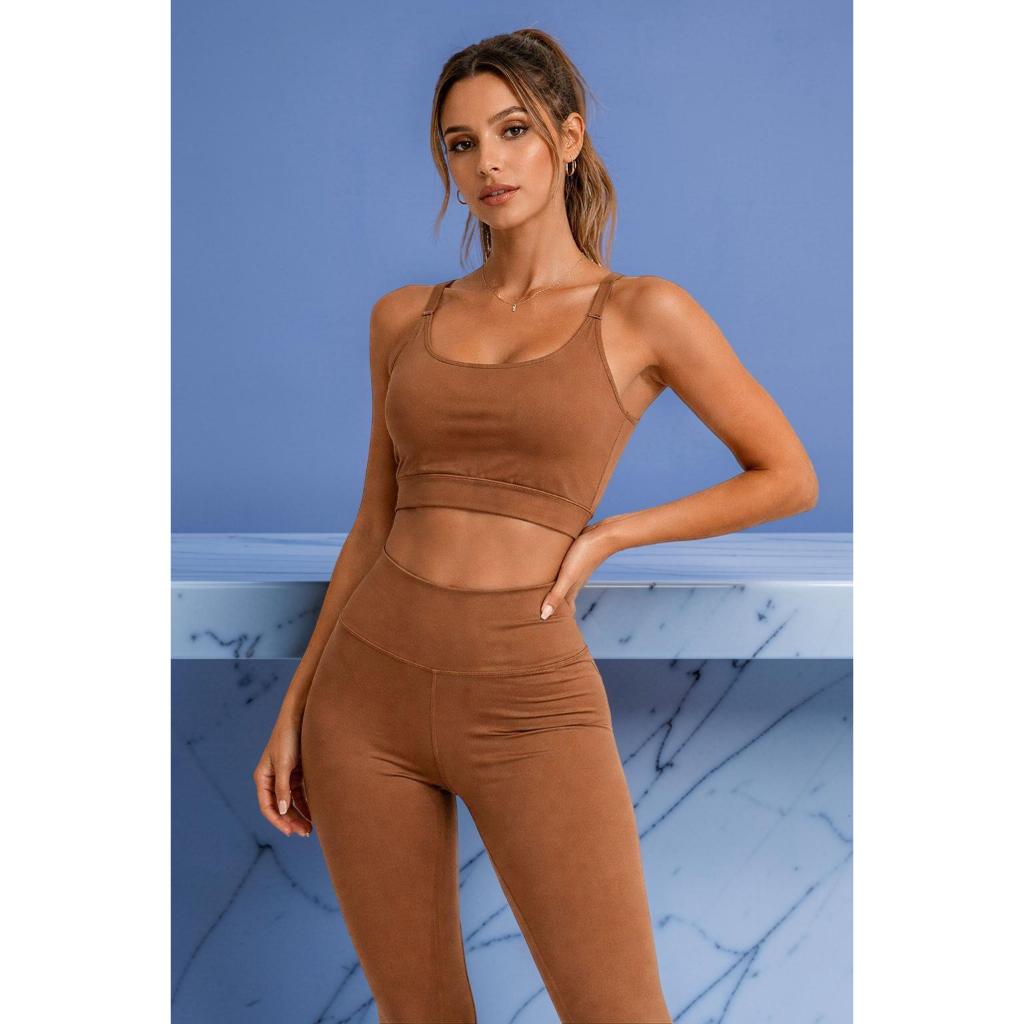 Conjunto fitness feminino suplex cintura alta modelador confortável treino Multimix