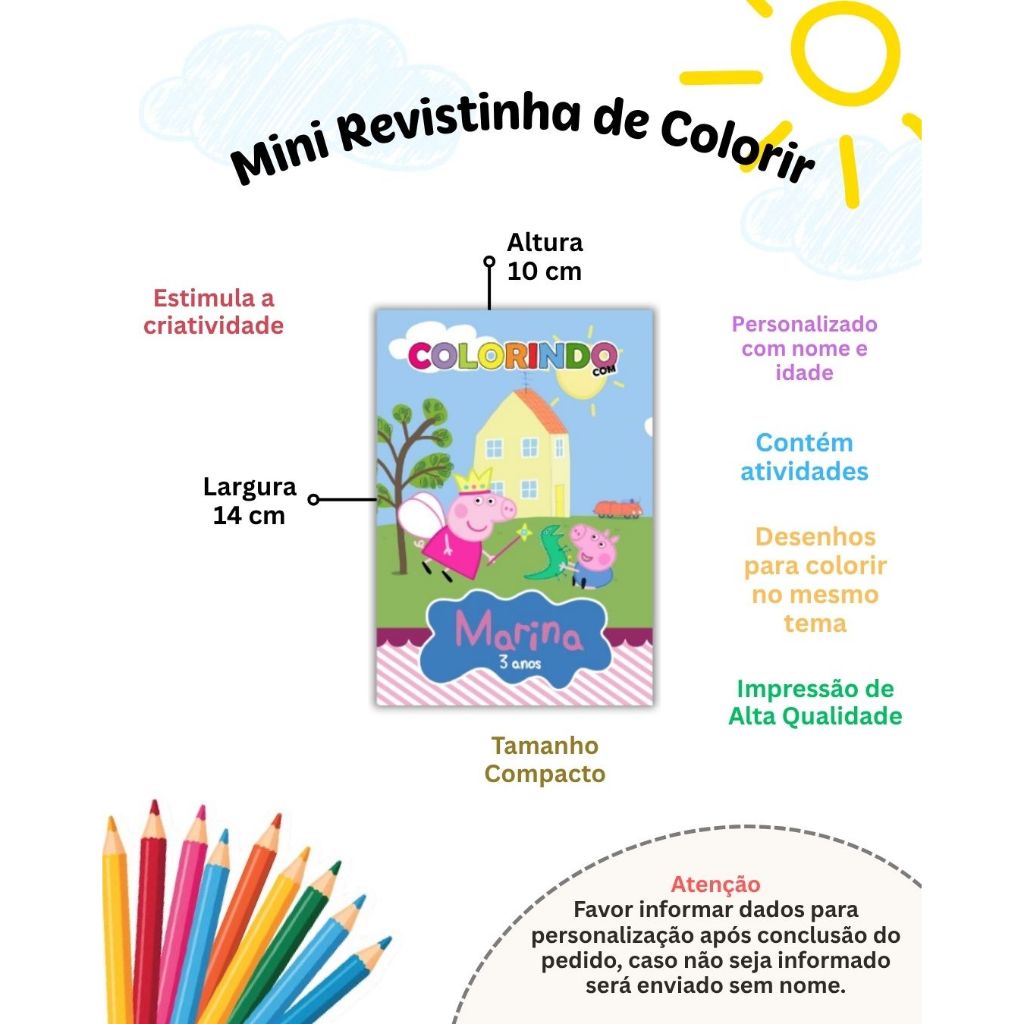 Mini Livrinho de Colorir com Atividades Peppa Pig Personalizado Lembrancinha de Aniversário Infantil - Todos Temas