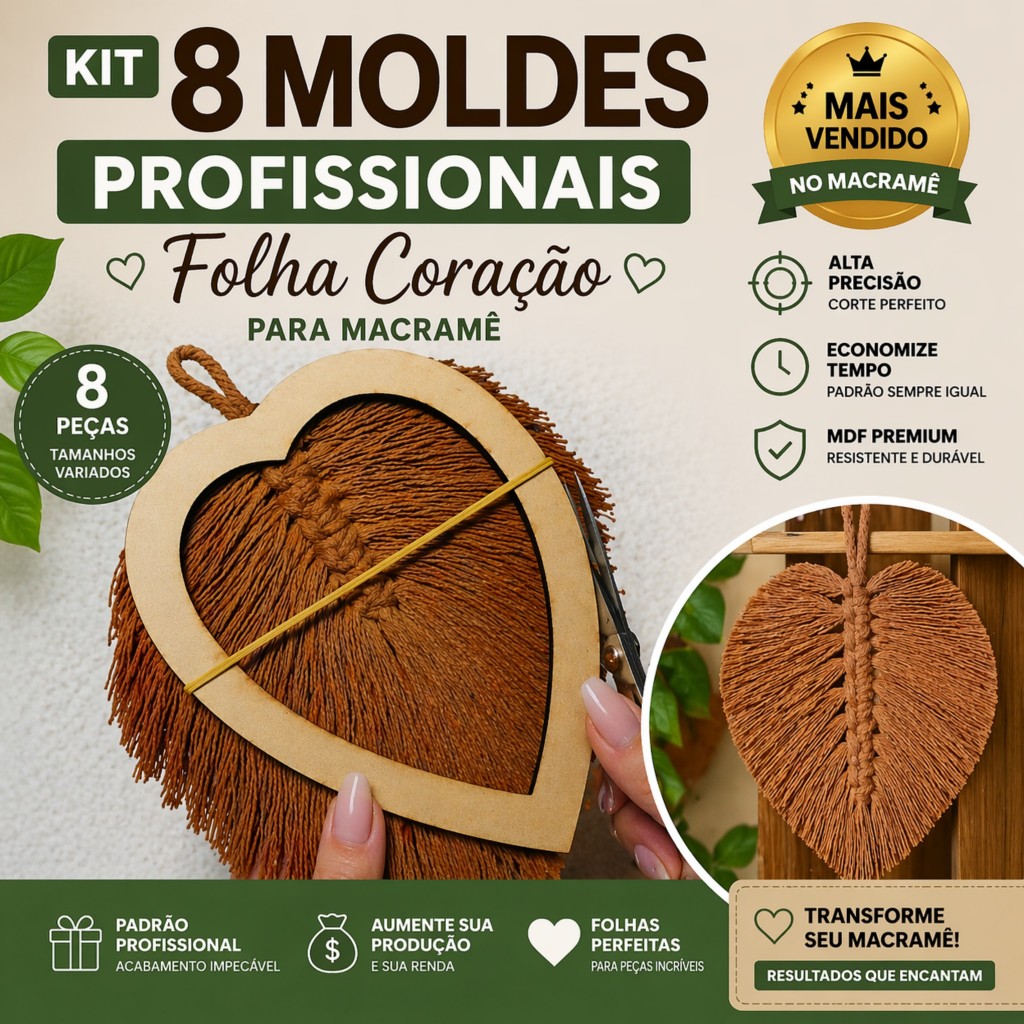 Kit Molde Macramê 8 Peças MDF Folha Coração | Gabaritos Profissionais Corte Perfeito em Oferta na Shopee