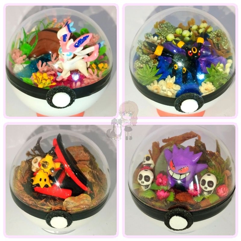 Pokébolas com pokémon, terrários pokémon, Pokebolas artesanais, dioramas pokémon, paraísos pokémon. em Oferta na Shopee