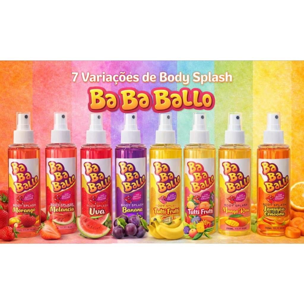 KIT COM 7 UNIDADES DE BODY SPLASH COM CHEIRINHO DE CHICLETE