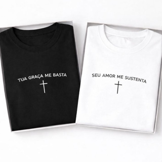 Kit 2 Camisetas Religiosas Tua Graça Me Basta Seu Amor Me Sustenta 100% Algodao Confortavel em Oferta na Shopee