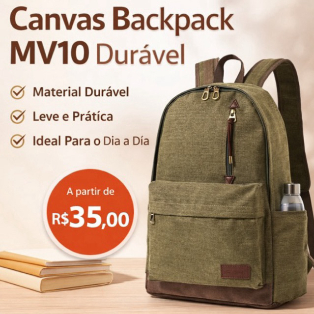Mochila Escolar Reforçada Lona Resistente Masculina Feminina Impermeável Notebook Trabalho Dia a Dia V10