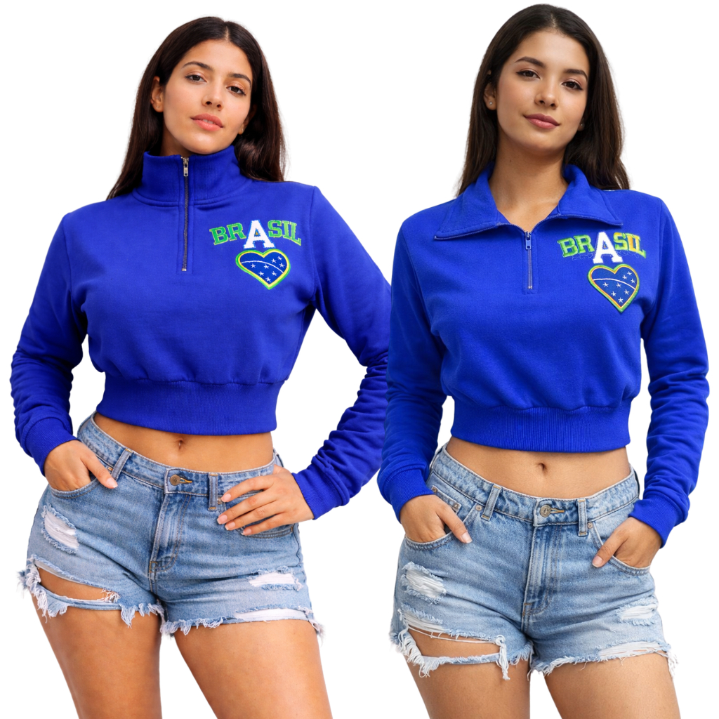 Cropped Moletom Moda Tendencia Femenina Blusa De Frio Brasil Copa Do Mundo 2026