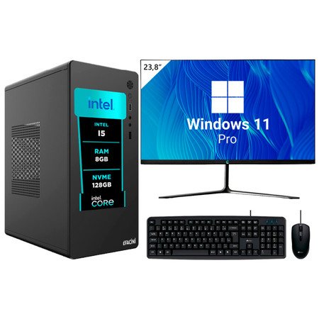 Computador Pc Completo Intel Core i5, 8GB, Windows 11 Pro, Monitor 24''', Ssd eFacini 128gb Wi-Fi 6, Bluetooth 5.3