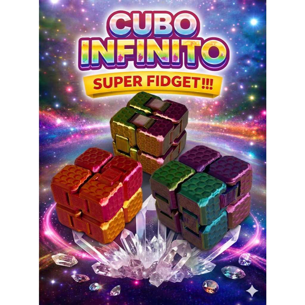 Cubo Antiestresse Infinity Articulado 3D – Fidget Sensorial Dobrável Metálico Colorido Premium