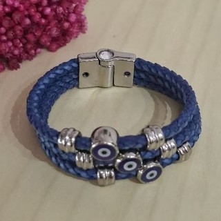 Pulseira Couro Ecológico Trançado Olho Grego Bracelete Acessórios de Moda
