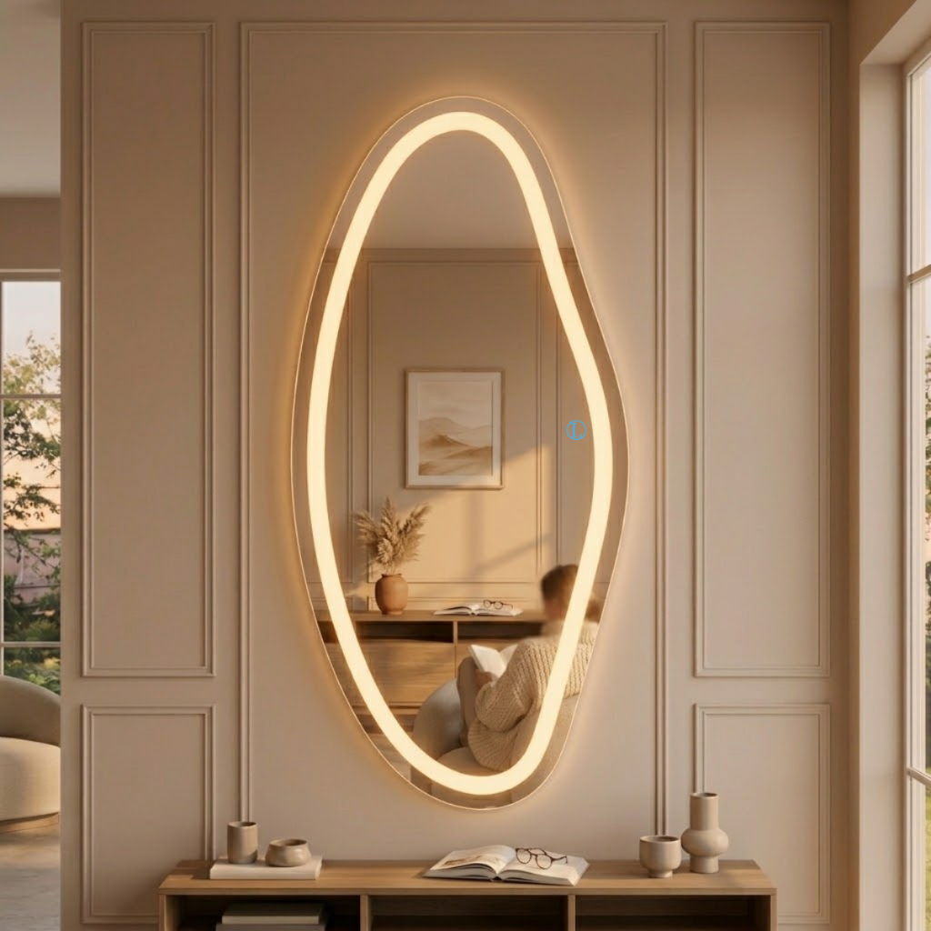 Espelho Lopazzi Brisa Led Jateado 110x50 Polido e Sem Moldura Para Decoração Hall Quartos Banheiros e Lavabos