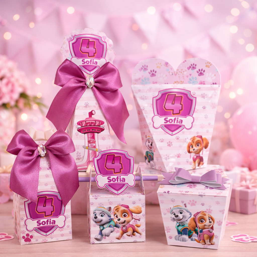 Kit Caixas Personalizada Skye e Everest / Patrulha Canina Rosa /Lembrancinha de Festa /Aniversário
