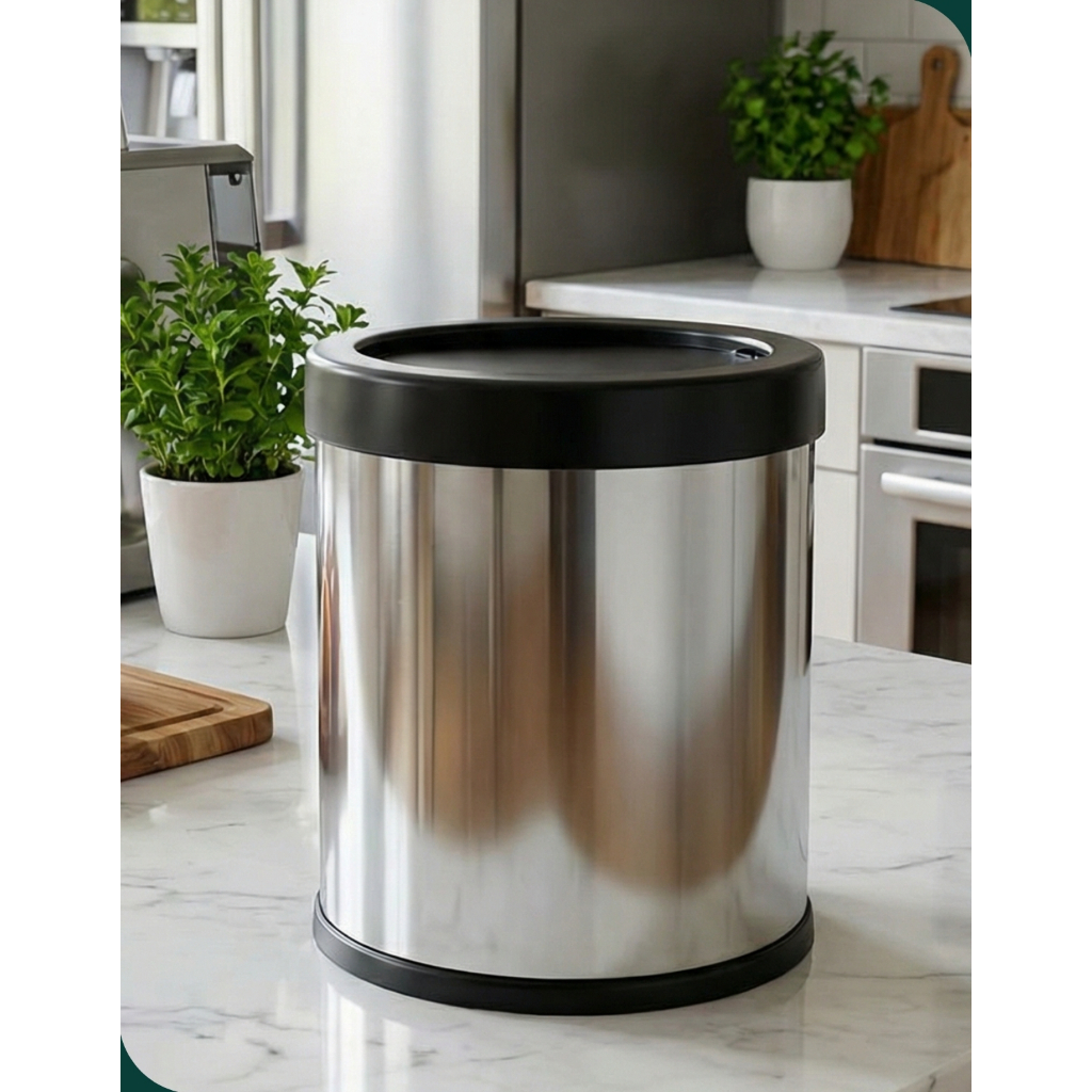 Lixeira Inox Martinazzo 6,3 L Tampa Basculante Preta Compacta para Cozinha Banheiro Escritório