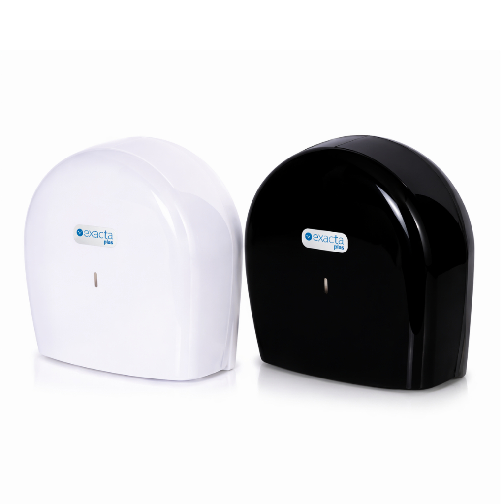 Dispenser Rolão Papel Higiênico Exaccta Plus Cristal ou Preto Trilha Suporte Compacto para Banheiro