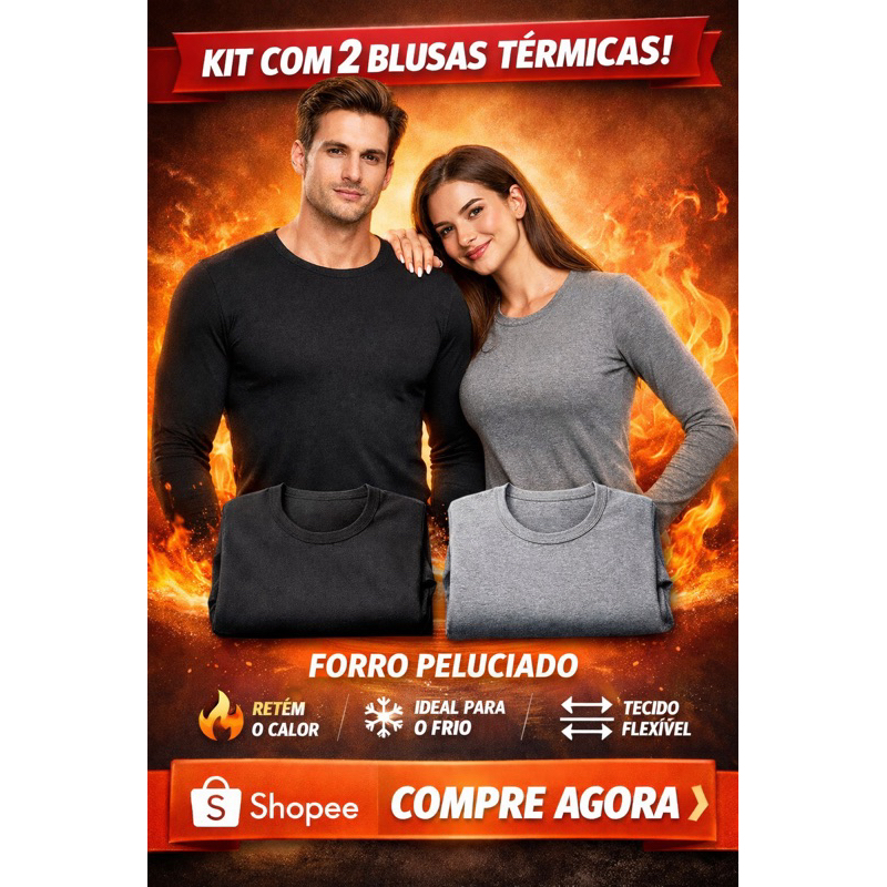 Kit 2 Blusa Camisa Segunda Pele Proteção Contra Frio Térmica roupa neve forrada peluciada pijama camiseta flanelada