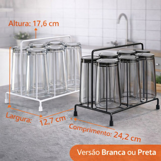 Porta Copos Aramado 6 Lugares Escorredor Organizador de Pia Bancada Cozinha Suporte Secad…
