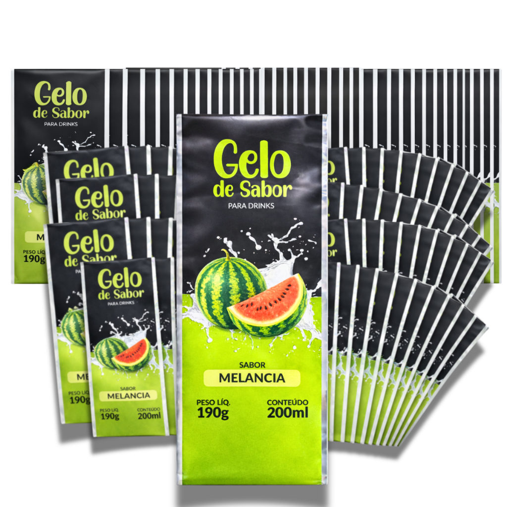 Embalagem para Gelo Sabor Melancia 1000 Unidades Gelo Saborizado BOPP Metalizado 200ml