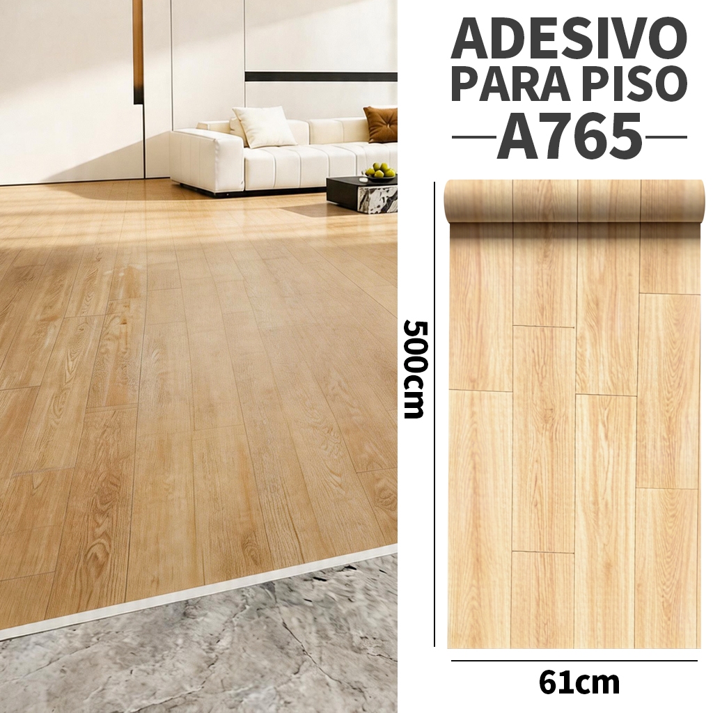 Adesivo Para Piso Pvc Textura De Madeira De Castanho Claro Autocolante Proprio Para Chão Rolo De 5 Metros X 61cm