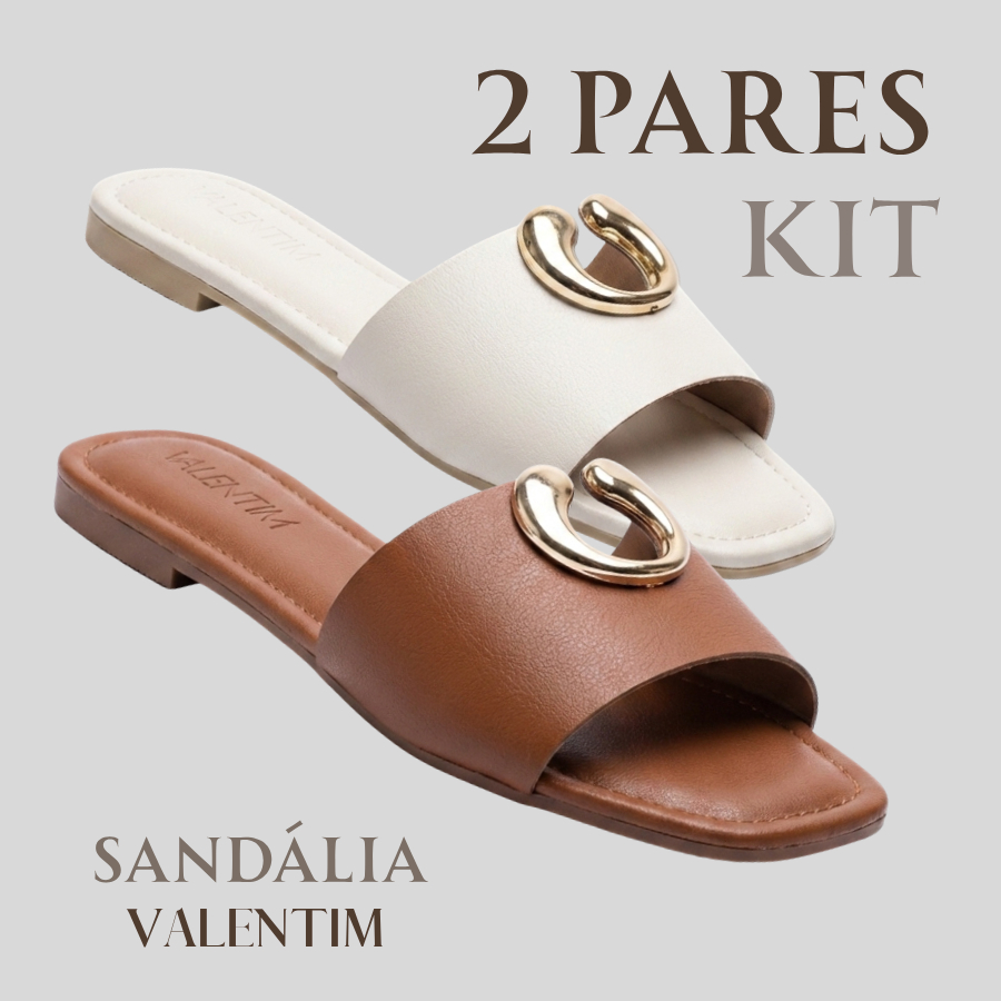 KIT 2 Sandália Feminina Rasteirinha Enfeite Metalizado Lançamento Verão Leve Confortável