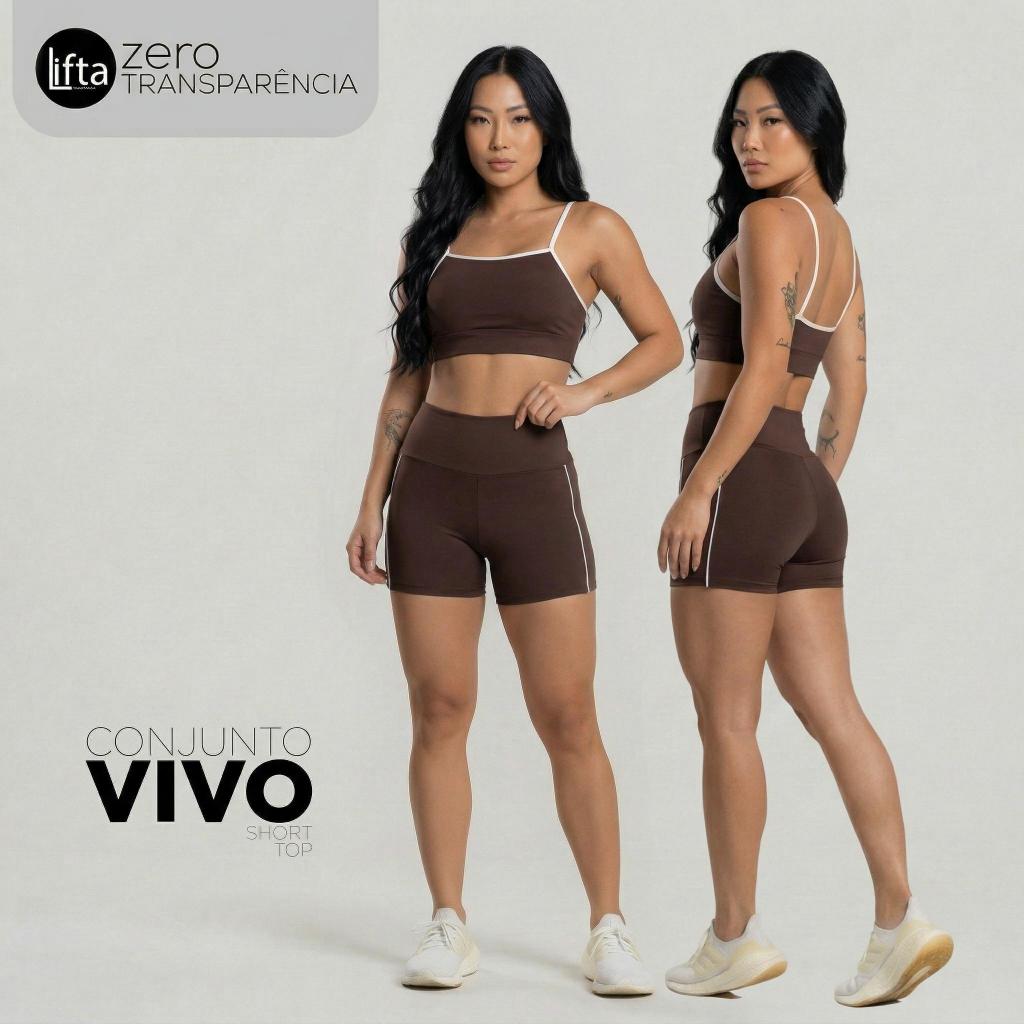 Conjunto Fitness Feminino – Zero Transparência Short Cós Alto Modelador + Top Alcinha Confortável