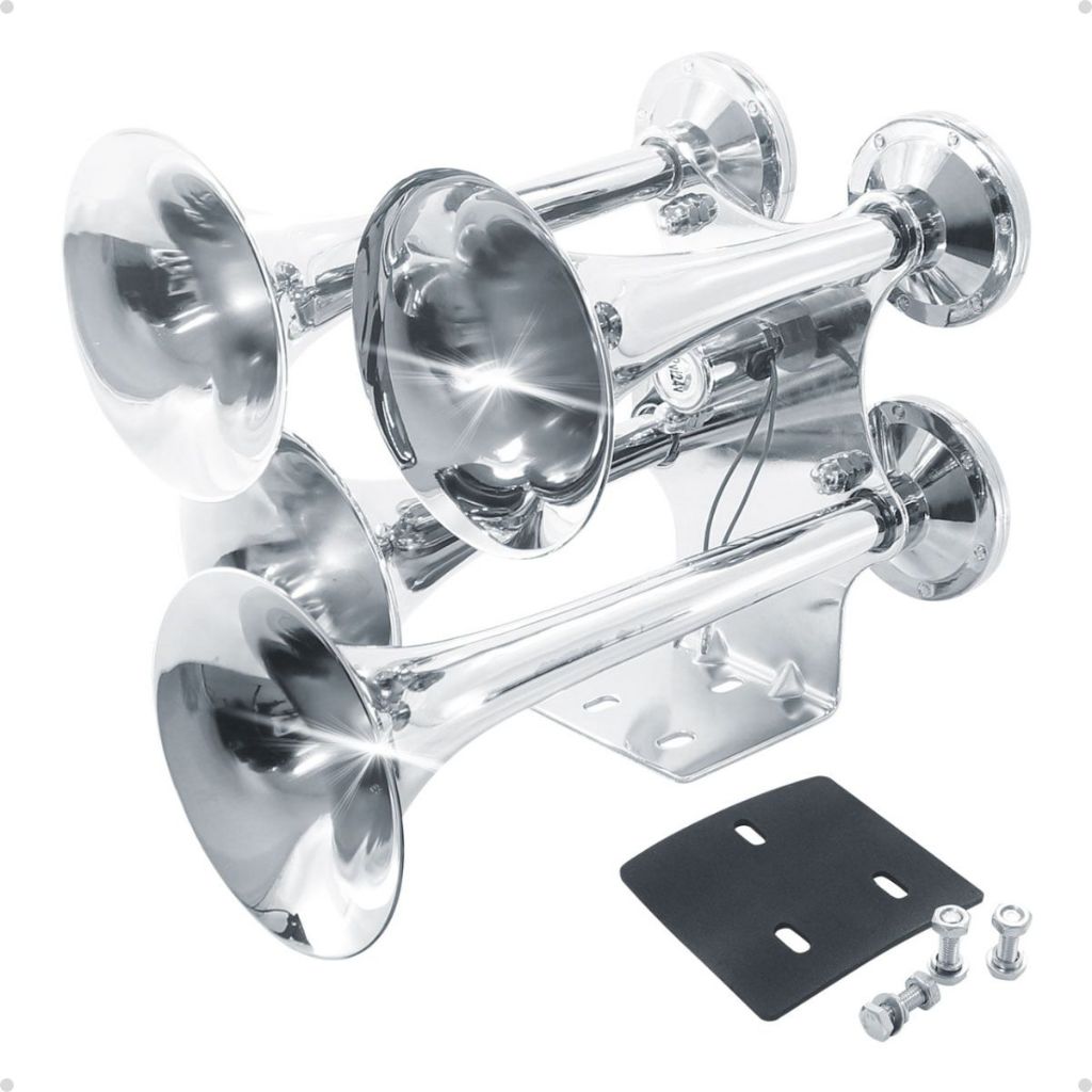 Buzina A Ar 4 Cornetas Som De Trem Ultra Forte Bivolt 12/24v