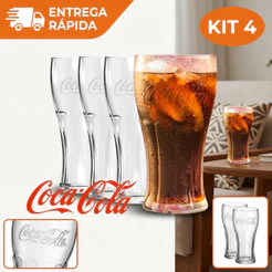 Kit jogo de 4 Copos de Coca-cola 300ml Contour Nadir Vidro Transparente - premium
