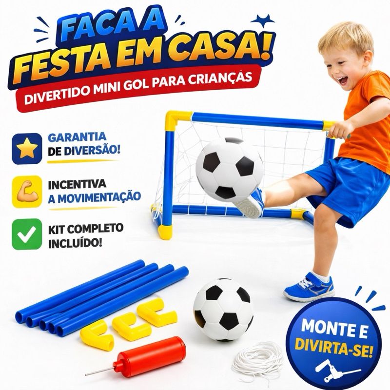 Golzinho Infantil Kit Completo Trave Futebol com Rede Bola e Bomba Fácil Montagem Brinquedo Criança