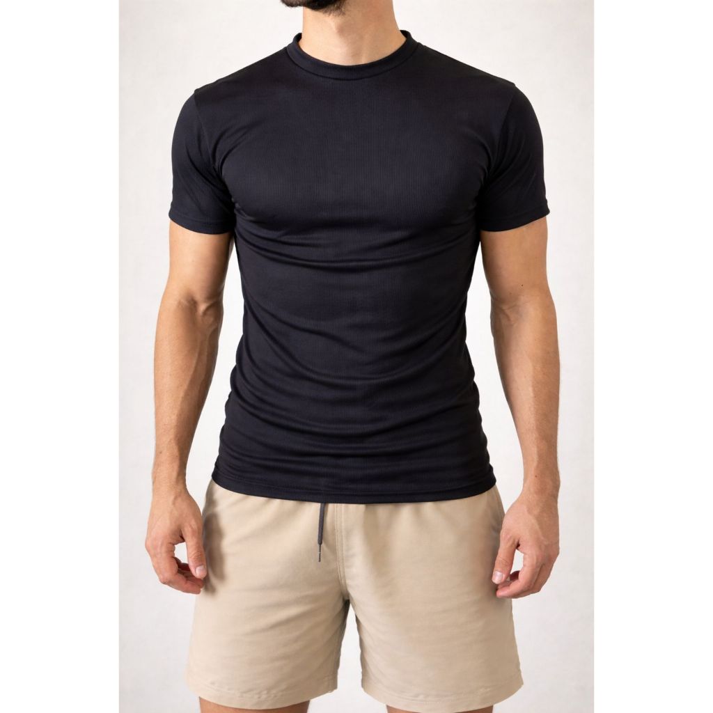 Camiseta Masculina Slim Fit Ribana Justa ao Corpo Canelada Confortável Academia Dia a Dia Promoção