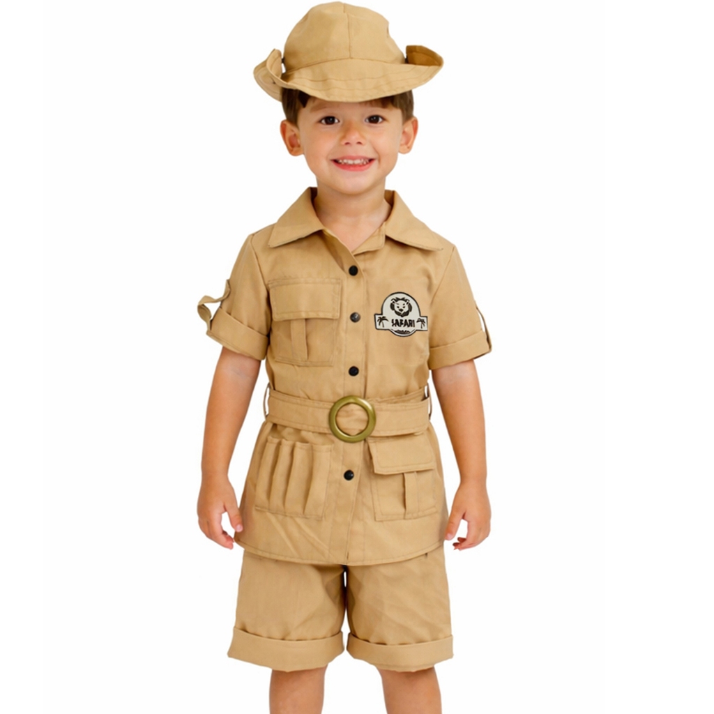 Fantasia Safari Infantil Menino Explorador Caçador Completo Logo Leão